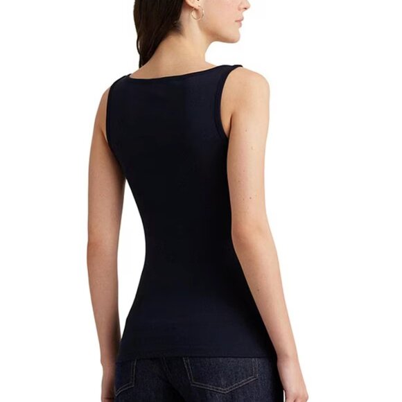 Lauren Ralph Lauren Navy Stretched Cotton Ribbed Tank Top, Size M - Picture 3 of 7